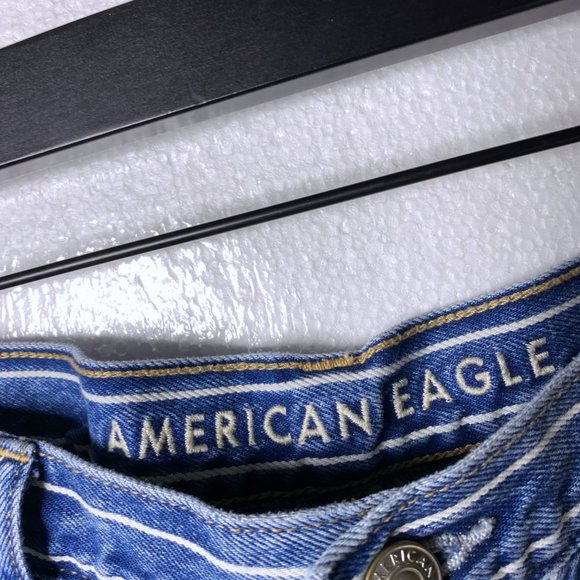 American Eagle 12 Striped High Rise Blue Mom Jeans - Picture 2 of 10